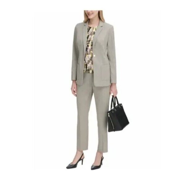NEW Calvin Klein Womens Textured One-Button Blazer Jacket Sz 12 Neutral Tan Blk - Picture 3 of 16
